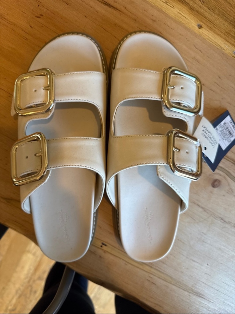 Universal Thread Cream Double-Buckle Slide Sandals with Gold Buckles - Picture 2 of 2